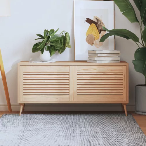  2 db tömör fenyőfa lamellás szekrényajtó 39,5 x 59,4 cm