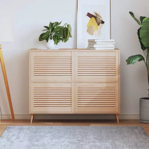  4 db tömör fenyőfa lamellás szekrényajtó 39,5 x 59,4 cm