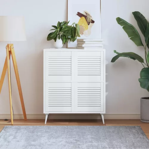  4 db fehér tömör fenyőfa lamellás szekrényajtó 39,5 x 39,4 cm