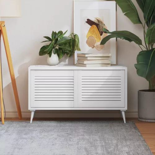  2 db fehér tömör fenyőfa lamellás szekrényajtó 39,5 x 49,4 cm