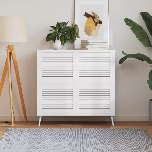  4 db fehér tömör fenyőfa lamellás szekrényajtó 39,5 x 49,4 cm