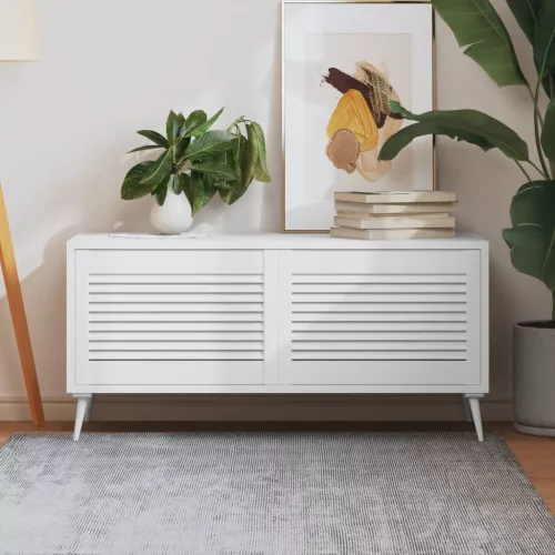  2 db fehér tömör fenyőfa lamellás szekrényajtó 39,5 x 59,4 cm