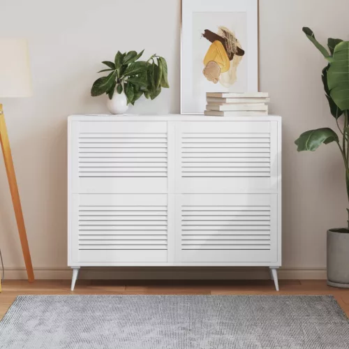  4 db fehér tömör fenyőfa lamellás szekrényajtó 39,5 x 59,4 cm