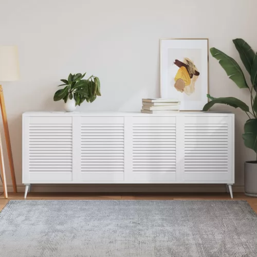  4 db fehér tömör fenyőfa lamellás szekrényajtó 61,5 x 49,4 cm