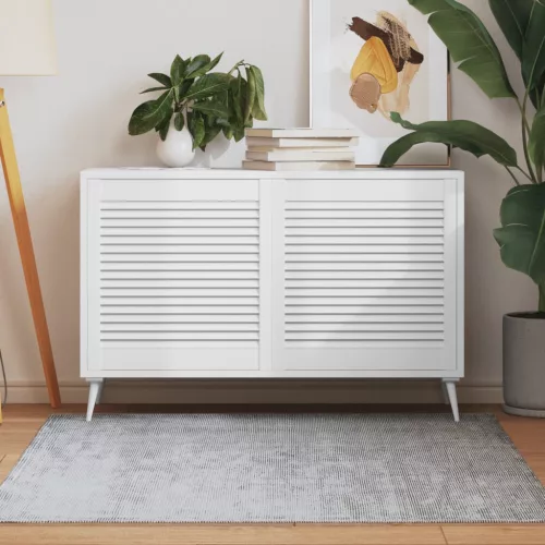  2 db fehér tömör fenyőfa lamellás szekrényajtó 61,5 x 59,4 cm