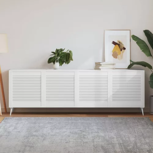  4 db fehér tömör fenyőfa lamellás szekrényajtó 61,5 x 59,4 cm