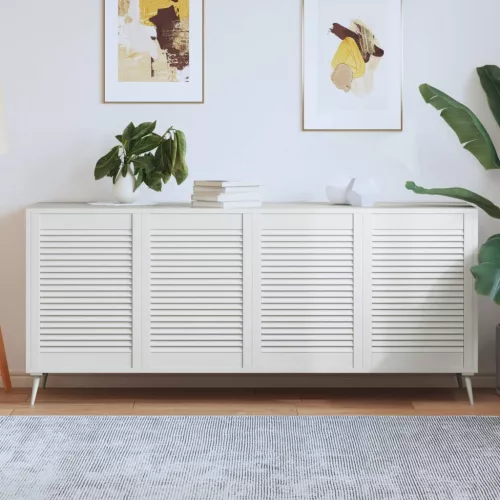  4 db fehér tömör fenyőfa lamellás szekrényajtó 69 x 49,4 cm