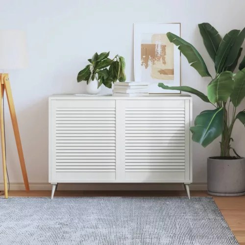  2 db fehér tömör fenyőfa lamellás szekrényajtó 69 x 59,4 cm