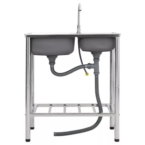  kétmedencés rozsdamentes acél kempingmosogató