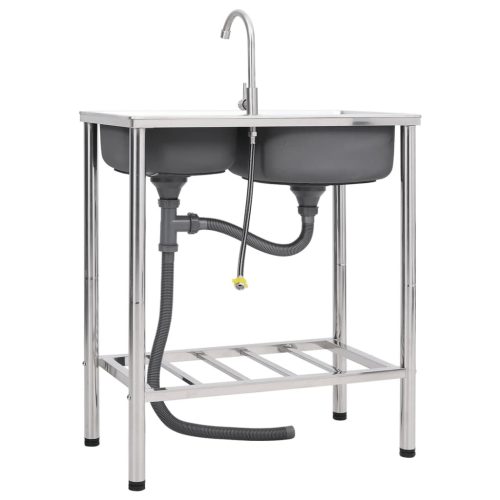  kétmedencés rozsdamentes acél kempingmosogató