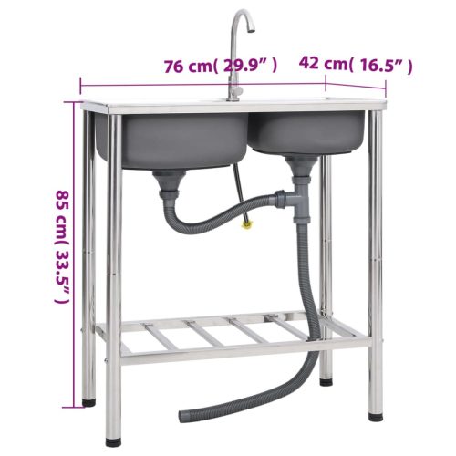  kétmedencés rozsdamentes acél kempingmosogató