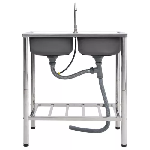  kétmedencés rozsdamentes acél kempingmosogató