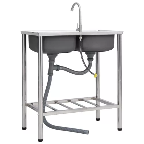  kétmedencés rozsdamentes acél kempingmosogató