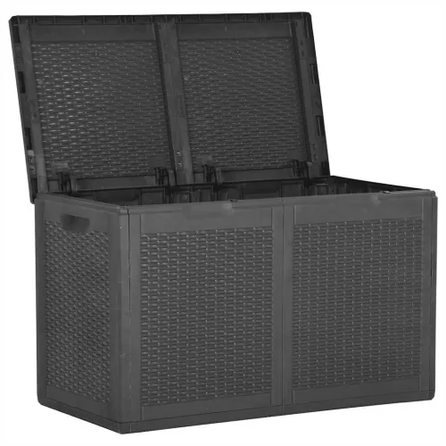  fekete PP rattan kerti tárolóláda 180 L