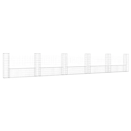   U-alakú vas gabionkosár 6 oszloppal 620 x 20 x 100 cm