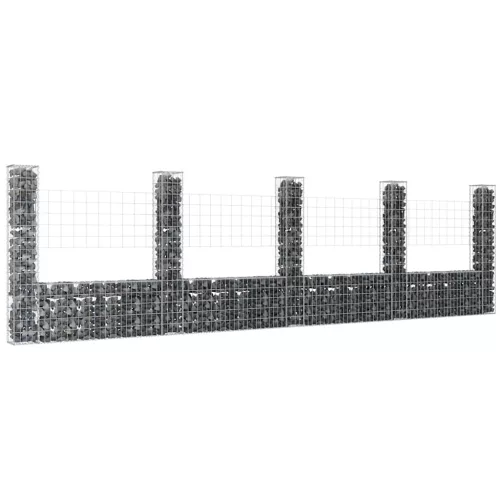   U-alakú vas gabionkosár 5 oszloppal 500 x 20 x 150 cm