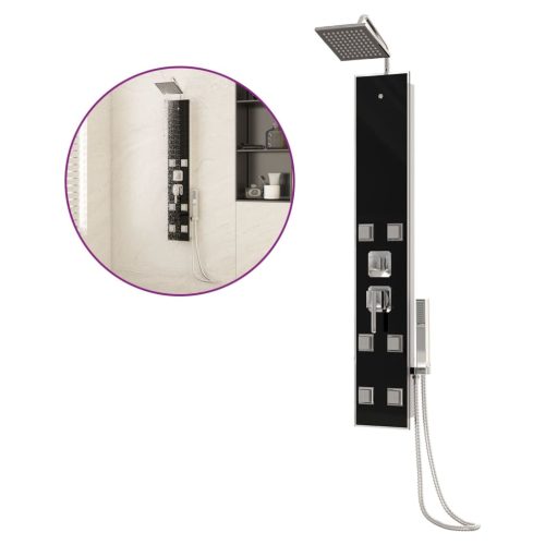  fekete üveg zuhanypanel 18 x 45,5 x 130 cm