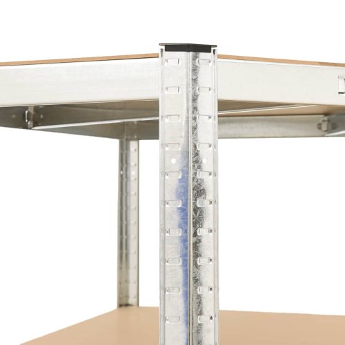  4 szintes ezüstszínű acél és szerelt fa sarokpolc