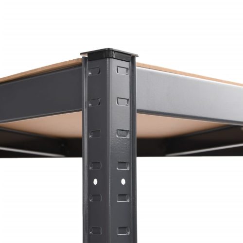  4 szintes antracitszürke acél és szerelt fa sarokpolc