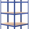  5 szintes kék acél és szerelt fa sarokpolc