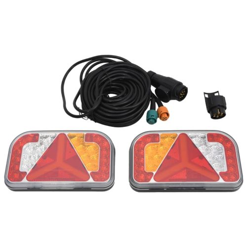  2 db piros utánfutólámpa LED-izzóval 24 x 5 x 14,5 cm 12 V
