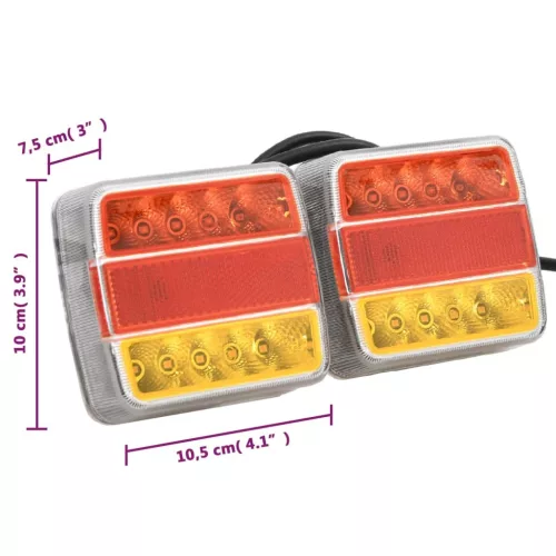  2 db piros utánfutólámpa LED-izzóval 10,5 x 7,5 x 10 cm 12 V