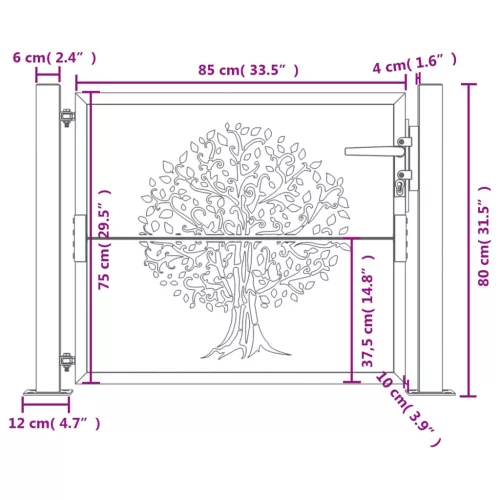  antracitszürke acél famintás kertkapu 105 x 80 cm