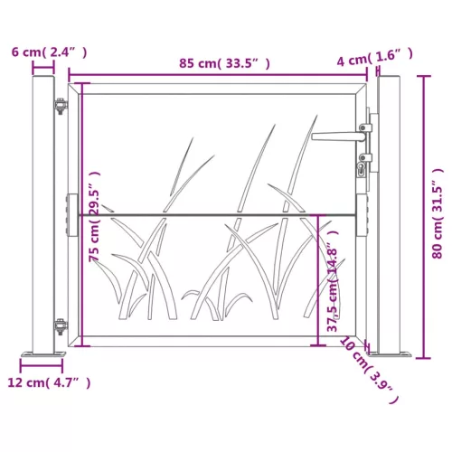  antracitszürke acél fűmintás kertkapu 105 x 180 cm