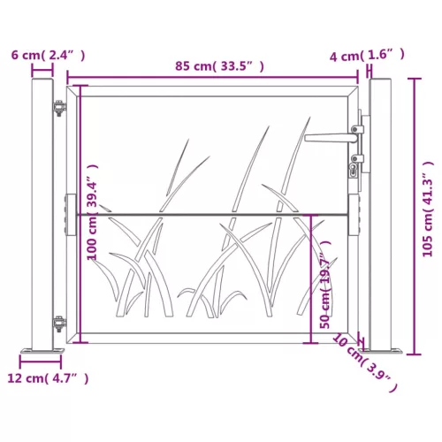  antracitszürke fűmintás acél kertkapu 105 x 105 cm