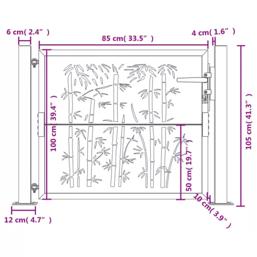  antracitszürke acél bambuszmintás kertkapu 105 x 105 cm