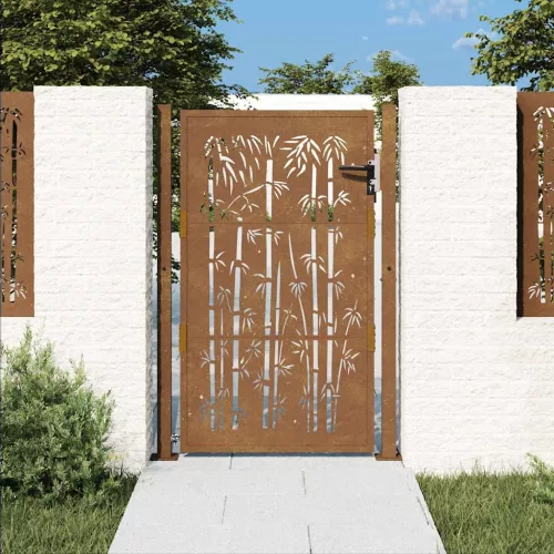  bambuszmintás corten acél kerti kapu 105 x 130 cm