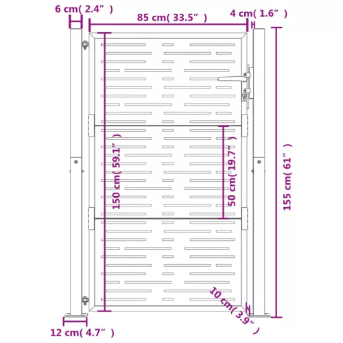  antracitszürke négyszögmintás acél kertkapu 105 x 155 cm