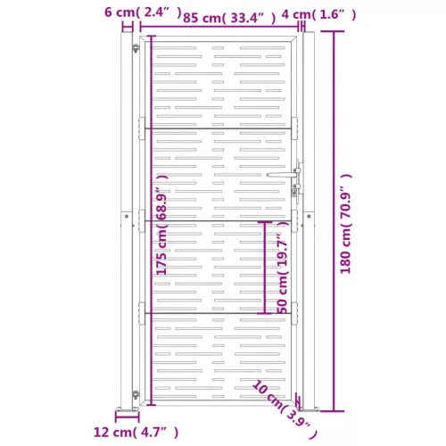  antracitszürke négyszögmintás acél kertkapu 105 x 180 cm