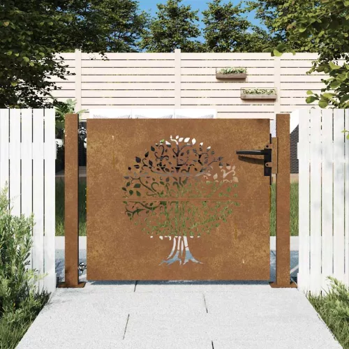  Corten acél kerti kapu 100x100 cm, fa mintázatú