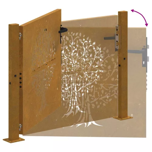  Corten acél kerti kapu 100x100 cm, fa mintázatú