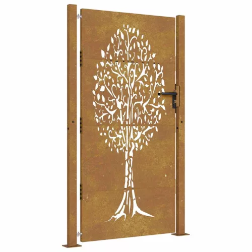  Corten acél kerti kapu 100x175 cm, fa mintázatú