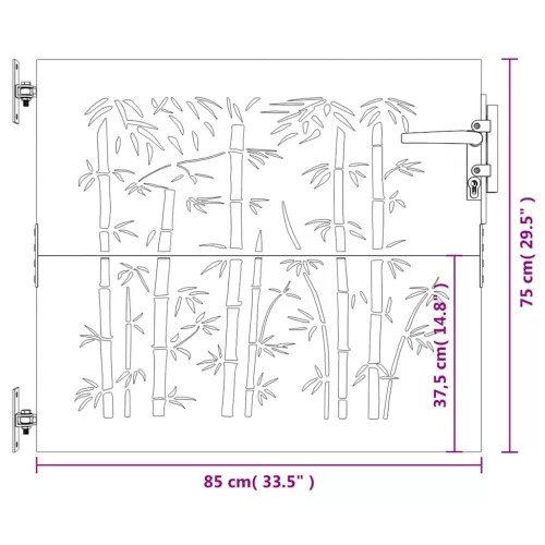  bambuszmintás corten acél kerti kapu 85 x 75 cm