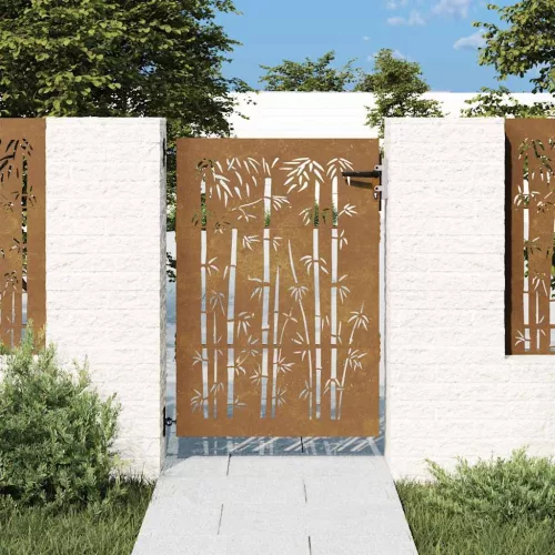  bambuszmintás corten acél kerti kapu 85 x 150 cm