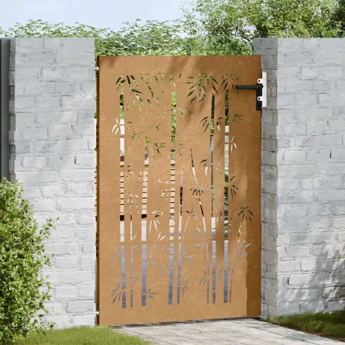  bambuszmintás corten acél kerti kapu 85 x 150 cm