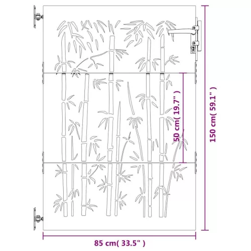  bambuszmintás corten acél kerti kapu 85 x 150 cm