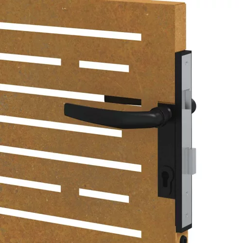  négyszögmintás corten acél kerti kapu 85 x 100 cm