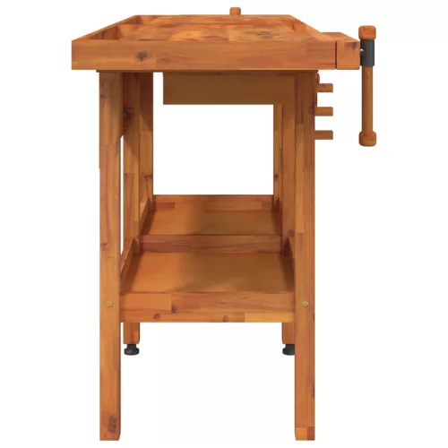  tömör akácfa munkaasztal fiókokkal és satukkal 162 x 62 x 83 cm