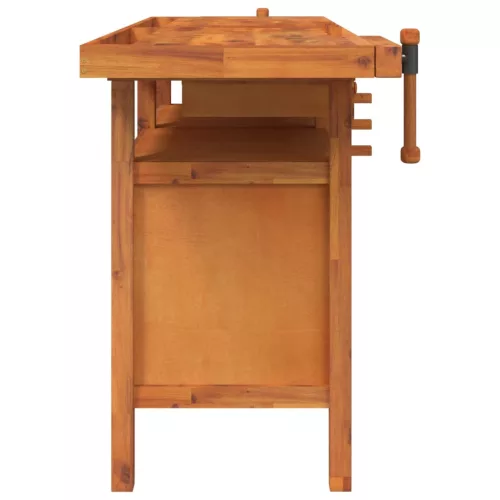  tömör akácfa munkaasztal fiókokkal és satukkal 162 x 62 x 83 cm