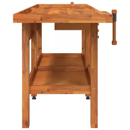  tömör akácfa munkapad fiókokkal és satukkal 192 x 62 x 83 cm