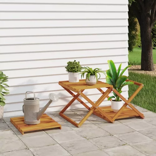  3 szintes barna tömör akácfa összecsukható polc 43 x 31 x 63 cm