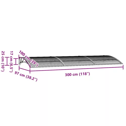  fekete polikarbonát ajtóelőtető 300 x 100 cm