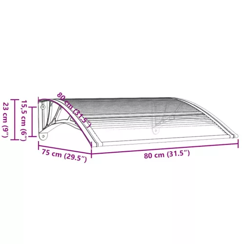  fekete és átlátszó polikarbonát ajtóelőtető 80 x 75 cm