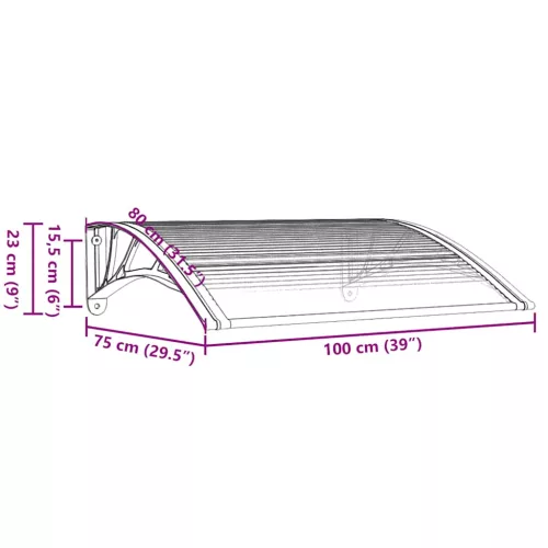  fekete és átlátszó polikarbonát ajtóelőtető 100 x 75 cm