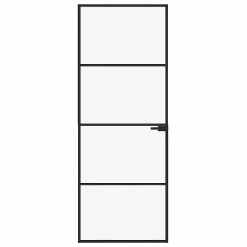  fekete edzett üveg és alumínium vékony beltéri ajtó 76x201,5 cm