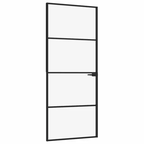  fekete edzett üveg és alumínium vékony beltéri ajtó 83x201,5 cm